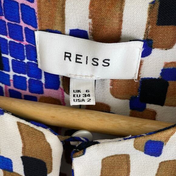 Reiss Saskia Blue Abstract Tile Sleeveless Shift Dress Size 2 - Picture 12 of 16